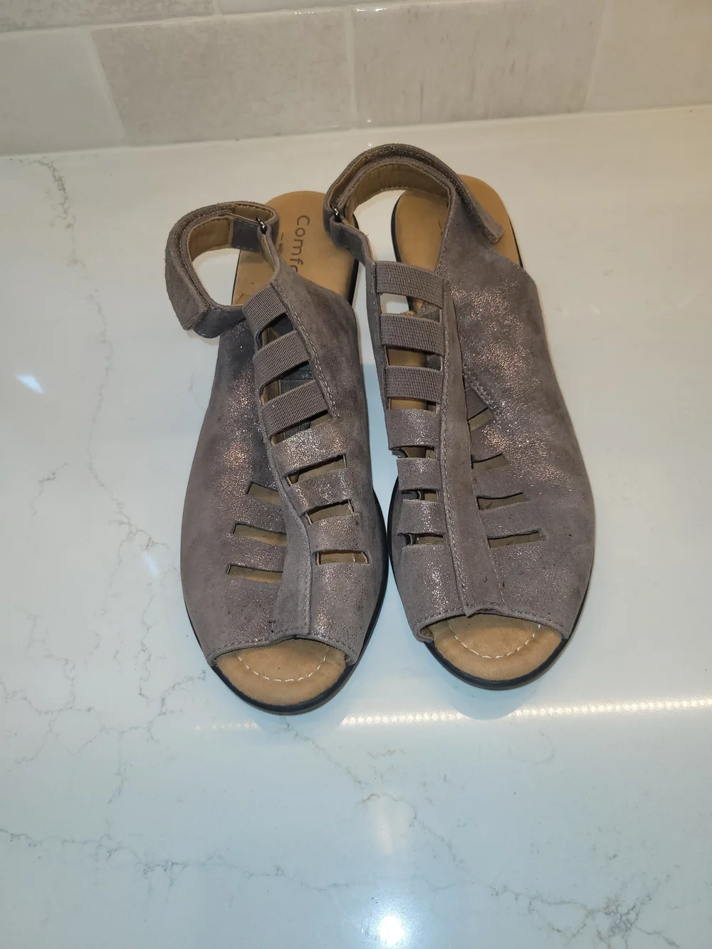 Comfortiva faye heeled strappy sandals comfortiva Metallic taupe Leather